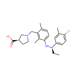 CC[C@@H](Nc1ccc(C)c(CN2CC[C@@H](C(=O)O)C2)c1C)c1ccc(Cl)c(C)c1 ZINC000118392629