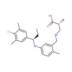 CC[C@@H](Nc1ccc(C)c(CNC[C@@H](C)C(=O)O)c1)c1cc(C)c(Cl)c(C)c1 ZINC000118393084