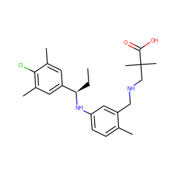 CC[C@@H](Nc1ccc(C)c(CNCC(C)(C)C(=O)O)c1)c1cc(C)c(Cl)c(C)c1 ZINC000118391476