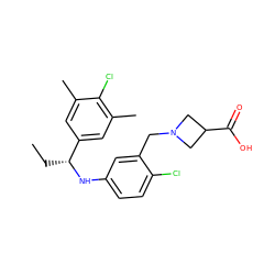 CC[C@@H](Nc1ccc(Cl)c(CN2CC(C(=O)O)C2)c1)c1cc(C)c(Cl)c(C)c1 ZINC000118386231