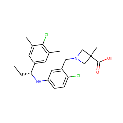 CC[C@@H](Nc1ccc(Cl)c(CN2CC(C)(C(=O)O)C2)c1)c1cc(C)c(Cl)c(C)c1 ZINC000118389742