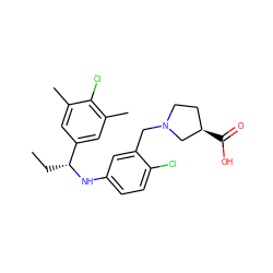 CC[C@@H](Nc1ccc(Cl)c(CN2CC[C@@H](C(=O)O)C2)c1)c1cc(C)c(Cl)c(C)c1 ZINC000118395113