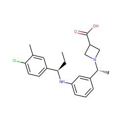 CC[C@@H](Nc1cccc([C@@H](C)N2CC(C(=O)O)C2)c1)c1ccc(Cl)c(C)c1 ZINC000118395164