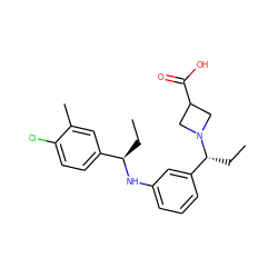 CC[C@@H](Nc1cccc([C@@H](CC)N2CC(C(=O)O)C2)c1)c1ccc(Cl)c(C)c1 ZINC000118391980