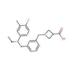 CC[C@@H](Nc1cccc(CN2CC(C(=O)O)C2)c1)c1ccc(Cl)c(C)c1 ZINC000118391098