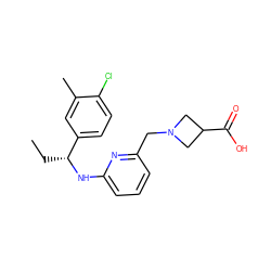 CC[C@@H](Nc1cccc(CN2CC(C(=O)O)C2)n1)c1ccc(Cl)c(C)c1 ZINC000118394497