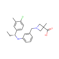 CC[C@@H](Nc1cccc(CN2CC(C)(C(=O)O)C2)c1)c1ccc(Cl)c(C)c1 ZINC000118385952