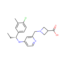 CC[C@@H](Nc1ccnc(CN2CC(C(=O)O)C2)c1)c1ccc(Cl)c(C)c1 ZINC000118388301