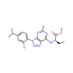 CC[C@@H](Nc1nc(C)nc2c1nnn2-c1ccc(C(C)C)cc1Br)C(=O)OC ZINC000013794809