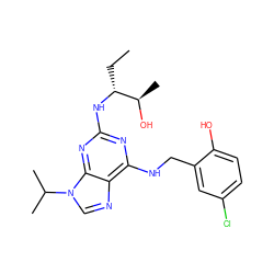 CC[C@@H](Nc1nc(NCc2cc(Cl)ccc2O)c2ncn(C(C)C)c2n1)[C@@H](C)O ZINC000095605587