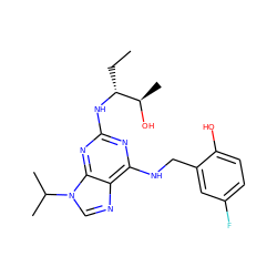 CC[C@@H](Nc1nc(NCc2cc(F)ccc2O)c2ncn(C(C)C)c2n1)[C@@H](C)O ZINC000095603313