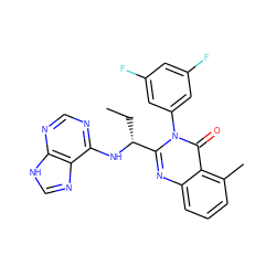 CC[C@@H](Nc1ncnc2[nH]cnc12)c1nc2cccc(C)c2c(=O)n1-c1cc(F)cc(F)c1 ZINC000013986667