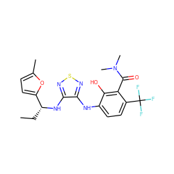 CC[C@@H](Nc1nsnc1Nc1ccc(C(F)(F)F)c(C(=O)N(C)C)c1O)c1ccc(C)o1 ZINC000040393338