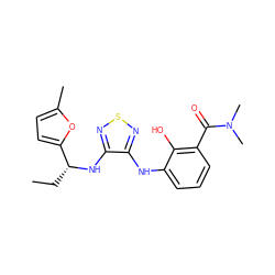 CC[C@@H](Nc1nsnc1Nc1cccc(C(=O)N(C)C)c1O)c1ccc(C)o1 ZINC000040393106