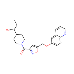 CC[C@@H](O)C1CCN(C(=O)c2cc(COc3ccc4ncccc4c3)on2)CC1 ZINC000011937546