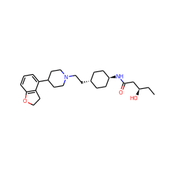 CC[C@@H](O)CC(=O)N[C@H]1CC[C@H](CCN2CCC(c3cccc4c3CCO4)CC2)CC1 ZINC000261185768