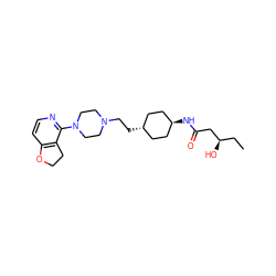 CC[C@@H](O)CC(=O)N[C@H]1CC[C@H](CCN2CCN(c3nccc4c3CCO4)CC2)CC1 ZINC000261117962