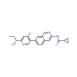 CC[C@@H](O)c1cc(C)c(-c2ccc3cc(NC(=O)C4CC4)ncc3c2)cn1 ZINC000144293848