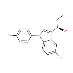 CC[C@@H](O)c1cn(-c2ccc(F)cc2)c2ccc(Cl)cc12 ZINC000013489980