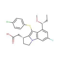 CC[C@@H](OC)c1cc(F)cc2c1c(Sc1ccc(Cl)cc1)c1n2CC[C@@H]1CC(=O)O ZINC000001913106