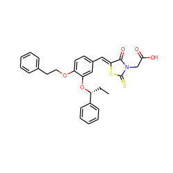 CC[C@@H](Oc1cc(/C=C2\SC(=S)N(CC(=O)O)C2=O)ccc1OCCc1ccccc1)c1ccccc1 ZINC000028344740