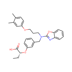 CC[C@@H](Oc1cccc(CN(CCCOc2ccc(C)c(C)c2)c2nc3ccccc3o2)c1)C(=O)O ZINC000028900815