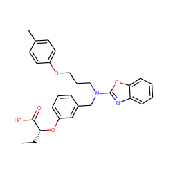 CC[C@@H](Oc1cccc(CN(CCCOc2ccc(C)cc2)c2nc3ccccc3o2)c1)C(=O)O ZINC000028900798