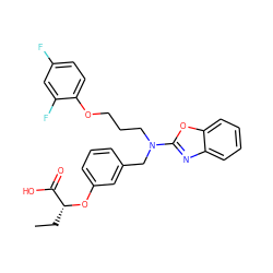 CC[C@@H](Oc1cccc(CN(CCCOc2ccc(F)cc2F)c2nc3ccccc3o2)c1)C(=O)O ZINC000028900824