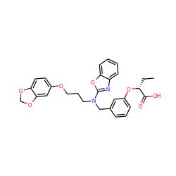 CC[C@@H](Oc1cccc(CN(CCCOc2ccc3c(c2)OCO3)c2nc3ccccc3o2)c1)C(=O)O ZINC000028900770