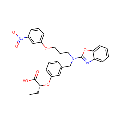 CC[C@@H](Oc1cccc(CN(CCCOc2cccc([N+](=O)[O-])c2)c2nc3ccccc3o2)c1)C(=O)O ZINC000028900780