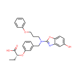 CC[C@@H](Oc1cccc(CN(CCCOc2ccccc2)c2nc3cc(O)ccc3o2)c1)C(=O)O ZINC000028900742