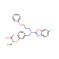 CC[C@@H](Oc1cccc(CN(CCCOc2ccccc2)c2nc3ccc(F)cc3o2)c1)C(=O)O ZINC000028900673