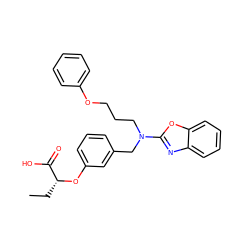 CC[C@@H](Oc1cccc(CN(CCCOc2ccccc2)c2nc3ccccc3o2)c1)C(=O)O ZINC000028900634