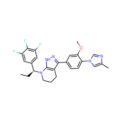 CC[C@@H](c1cc(F)c(F)c(F)c1)N1CCCc2c(-c3ccc(-n4cnc(C)c4)c(OC)c3)n[nH]c21 ZINC000066112118