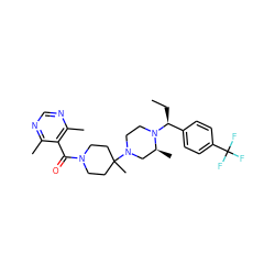 CC[C@@H](c1ccc(C(F)(F)F)cc1)N1CCN(C2(C)CCN(C(=O)c3c(C)ncnc3C)CC2)C[C@@H]1C ZINC000026484109