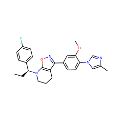 CC[C@@H](c1ccc(F)cc1)N1CCCc2c(-c3ccc(-n4cnc(C)c4)c(OC)c3)noc21 ZINC000066103874