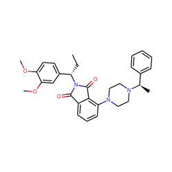 CC[C@@H](c1ccc(OC)c(OC)c1)N1C(=O)c2cccc(N3CCN([C@H](C)c4ccccc4)CC3)c2C1=O ZINC000045245327