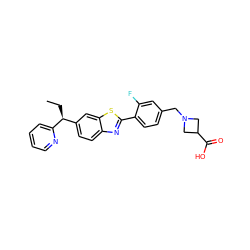 CC[C@@H](c1ccc2nc(-c3ccc(CN4CC(C(=O)O)C4)cc3F)sc2c1)c1ccccn1 ZINC000073162446