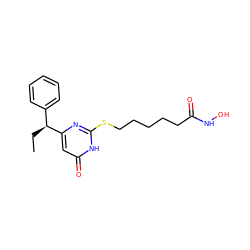 CC[C@@H](c1ccccc1)c1cc(=O)[nH]c(SCCCCCC(=O)NO)n1 ZINC000035050406