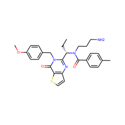 CC[C@@H](c1nc2ccsc2c(=O)n1Cc1ccc(OC)cc1)N(CCCN)C(=O)c1ccc(C)cc1 ZINC000072116686