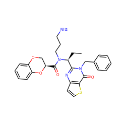 CC[C@@H](c1nc2ccsc2c(=O)n1Cc1ccccc1)N(CCCN)C(=O)[C@@H]1COc2ccccc2O1 ZINC000072116756