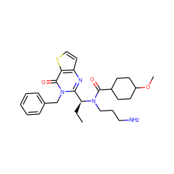 CC[C@@H](c1nc2ccsc2c(=O)n1Cc1ccccc1)N(CCCN)C(=O)C1CCC(OC)CC1 ZINC000072116923