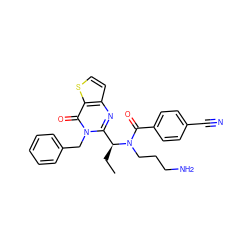 CC[C@@H](c1nc2ccsc2c(=O)n1Cc1ccccc1)N(CCCN)C(=O)c1ccc(C#N)cc1 ZINC000072115034