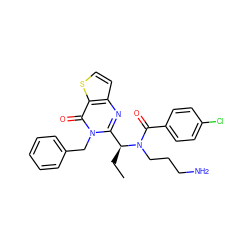 CC[C@@H](c1nc2ccsc2c(=O)n1Cc1ccccc1)N(CCCN)C(=O)c1ccc(Cl)cc1 ZINC000072116872