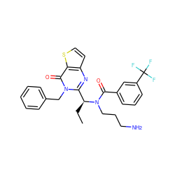 CC[C@@H](c1nc2ccsc2c(=O)n1Cc1ccccc1)N(CCCN)C(=O)c1cccc(C(F)(F)F)c1 ZINC000072117065