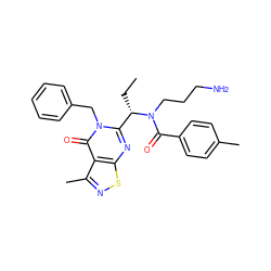 CC[C@@H](c1nc2snc(C)c2c(=O)n1Cc1ccccc1)N(CCCN)C(=O)c1ccc(C)cc1 ZINC000038749517