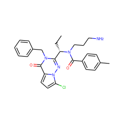 CC[C@@H](c1nn2c(Cl)ccc2c(=O)n1Cc1ccccc1)N(CCCN)C(=O)c1ccc(C)cc1 ZINC000003819769