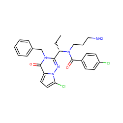 CC[C@@H](c1nn2c(Cl)ccc2c(=O)n1Cc1ccccc1)N(CCCN)C(=O)c1ccc(Cl)cc1 ZINC000003819771