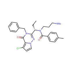 CC[C@@H](c1nn2ccc(Cl)c2c(=O)n1Cc1ccccc1)N(CCCN)C(=O)c1ccc(C)cc1 ZINC000003819766