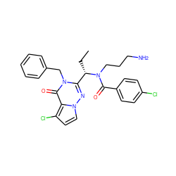 CC[C@@H](c1nn2ccc(Cl)c2c(=O)n1Cc1ccccc1)N(CCCN)C(=O)c1ccc(Cl)cc1 ZINC000036184701